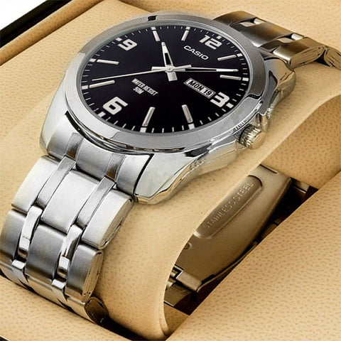 Casio Black Dailer Silver Chain Watch